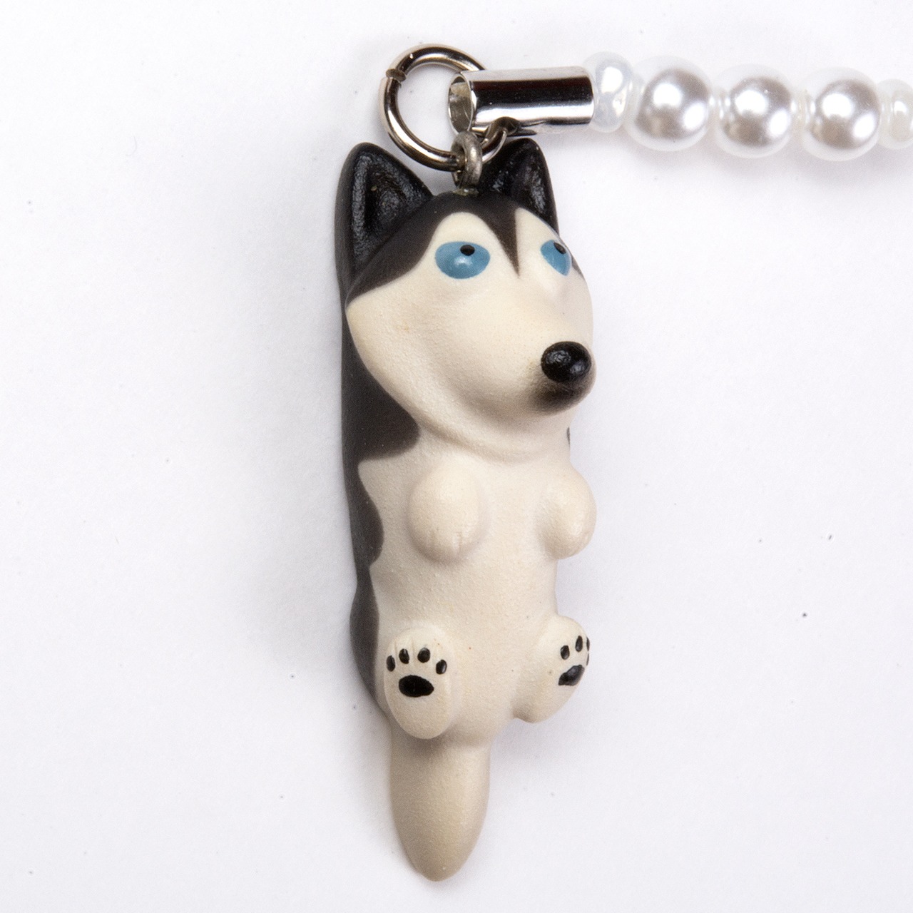 Dog 92 Siberian Husky シベリアンハスキー ブラックホワイト ビーズ ストラップ DN-2803