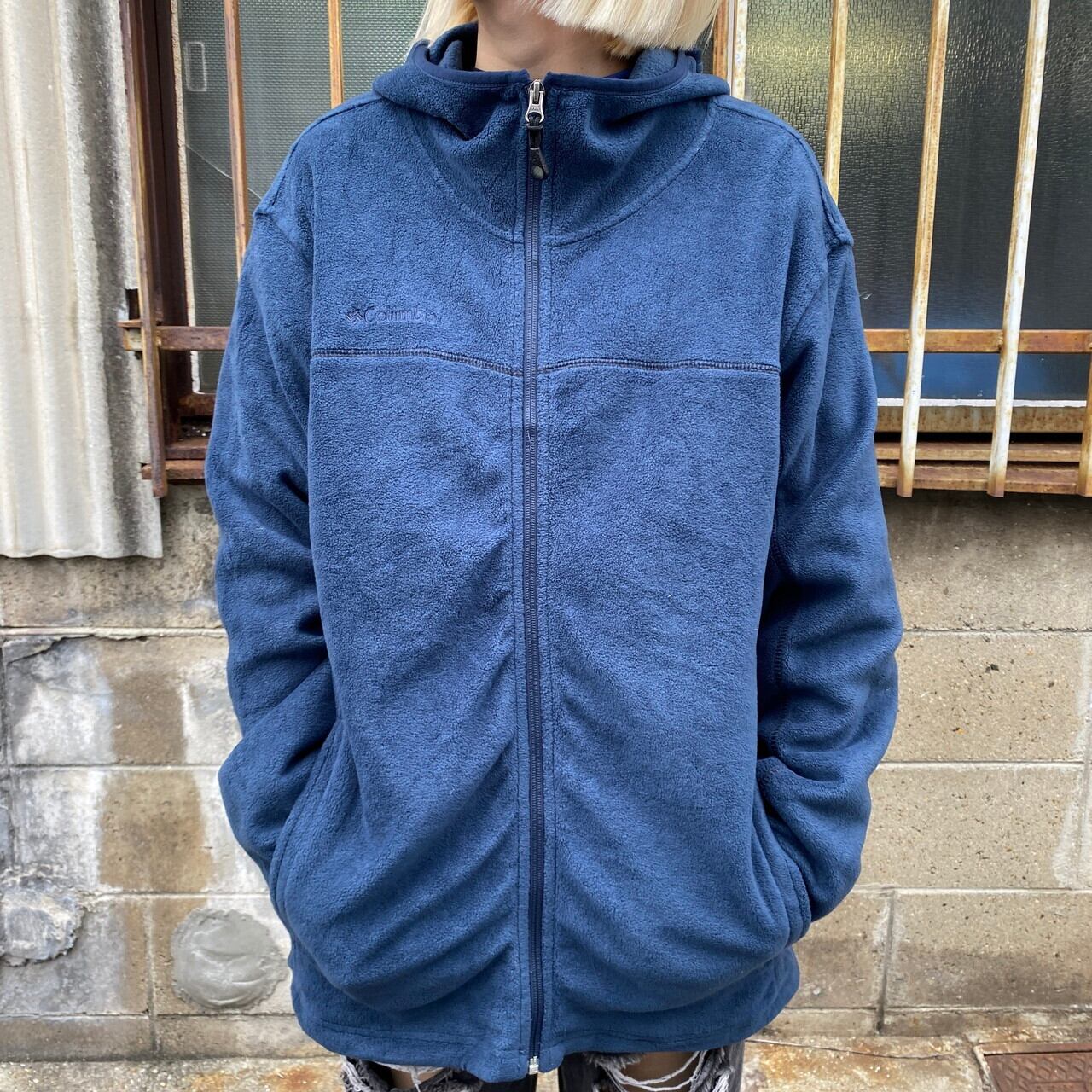 Columbia コロンビア フルジップ フリースパーカー メンズl 古着 ネイビー アウトドア フリースジャケット Cave 古着屋 公式 古着通販サイト