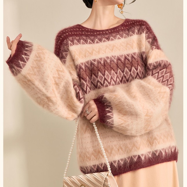 Bordeaux Border Mohair Sweater　S0133