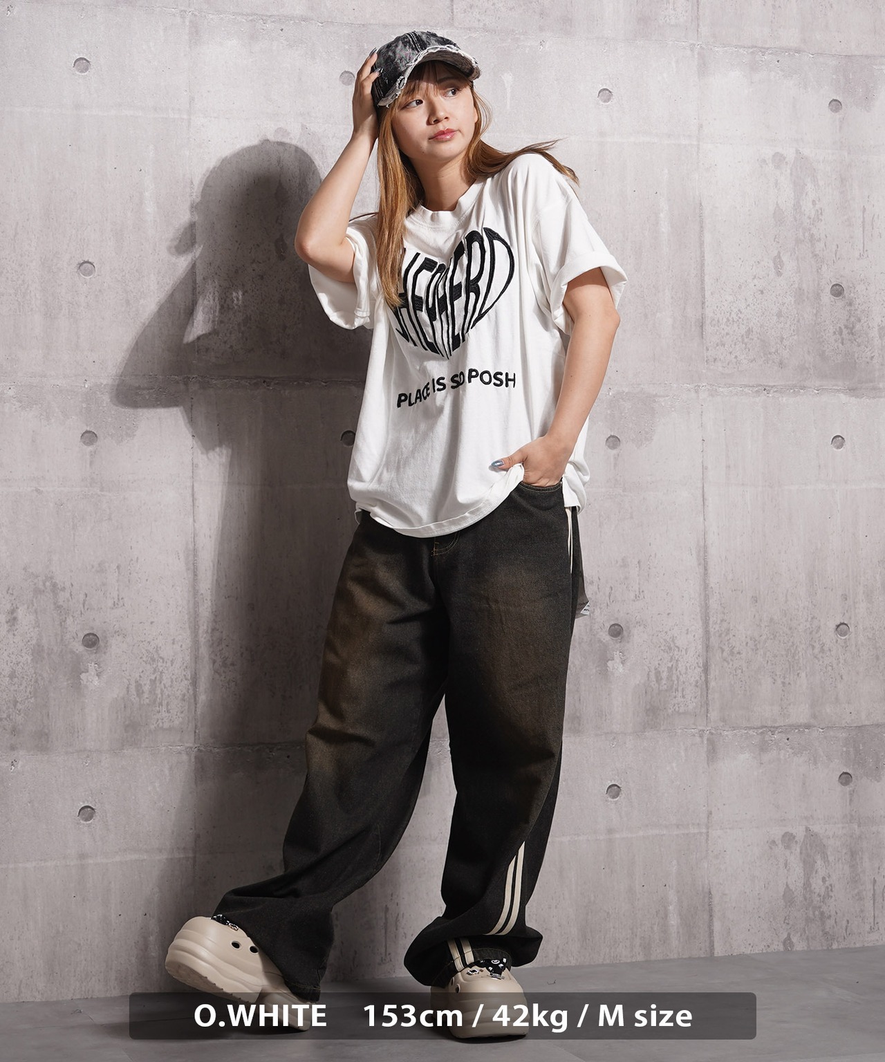 ◆ハート刺繍 ピグメントTシャツ◆ms-8845-122