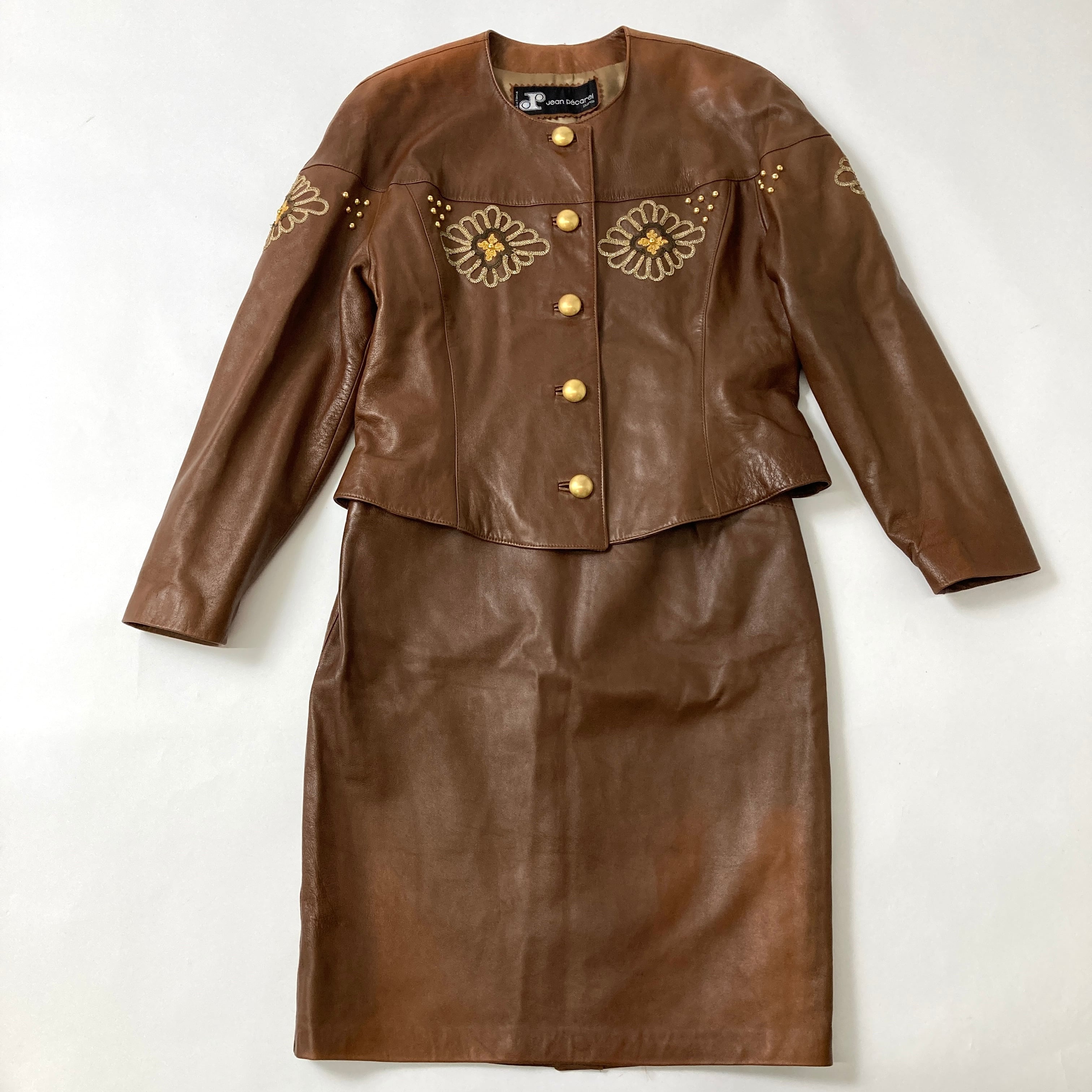 Used】Jean Pecarel Paris ノーカラー レザーセットアップ