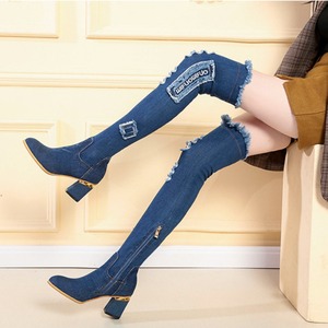 【送料無料】 ロングブーツ ニーハイブーツ レディース デニム ストレッチ 太ヒール ミドルヒール 美脚 脚長 秋 冬 春 ニーハイ チャンキーヒール ヒール ダークブルー ネイビー ブルー ライトブルー 青 紺 藍 水色 大きいサイズ ダメージ加工 エッグトゥ かっこいい 大人可愛い かわいい おしゃれ お洒落 20代 30代 40代 デニムブーツ ロング 履きやすい 歩きやすい 疲れない スキニーブーツ シューズ 靴 ハイヒール オーバーニーブーツ ママ コーデ 太ヒール トレンド スタイル デイリー