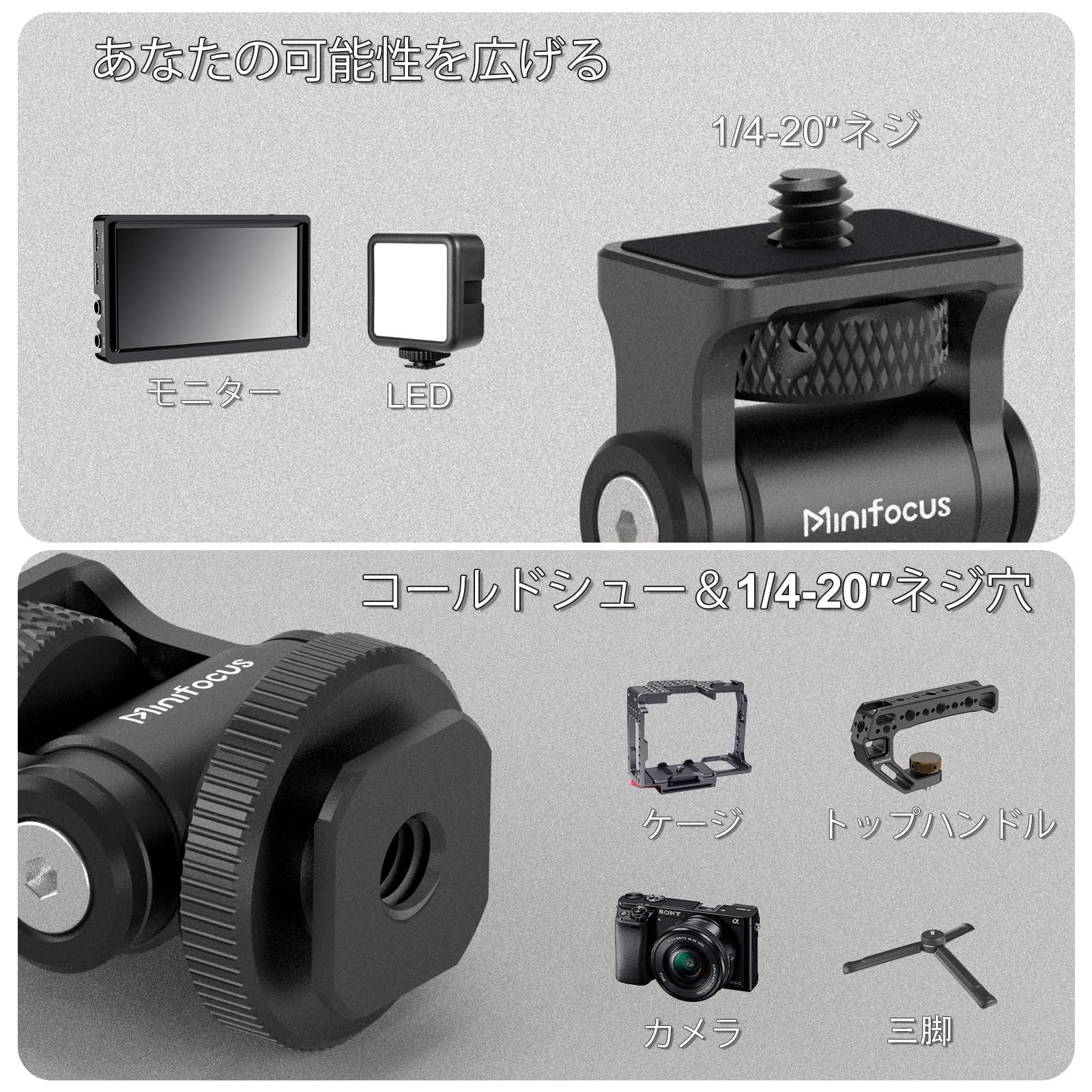 特価商品】コールドシュー付きカメラモニターマウント、5インチ＆7