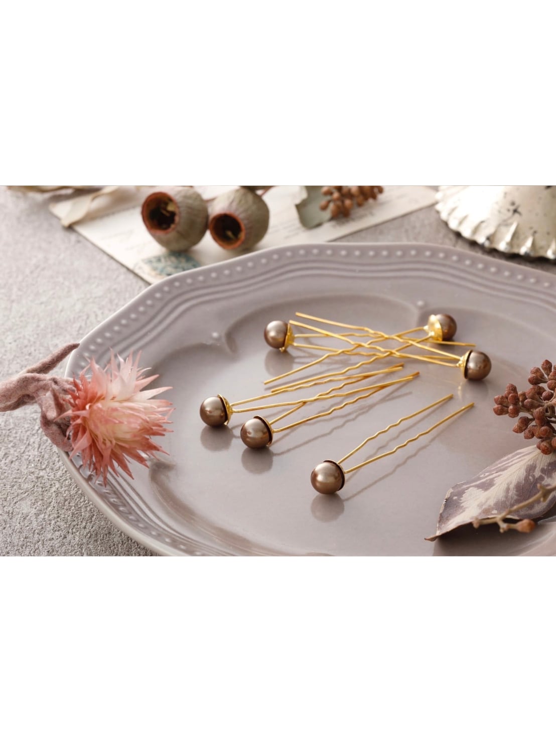 【ブラウンゴールドパール】ウェディング 袴 振袖 成人式 ヘアドレス ヘアパーツ プリザーブドフラワー ドライフラワーフラワー k-0112