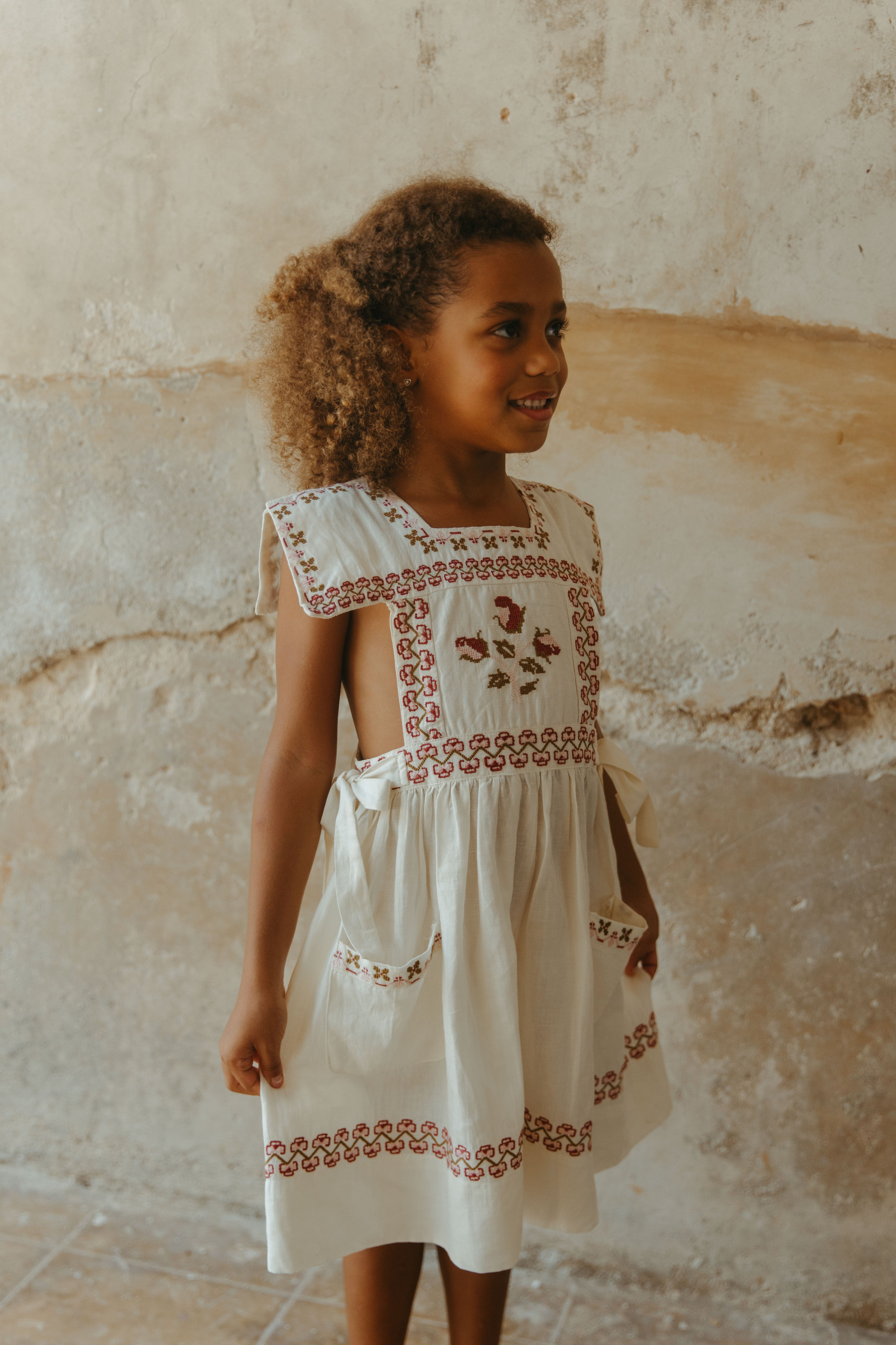 LALi Polly Pinafore Dress in Antique White | RESONASON