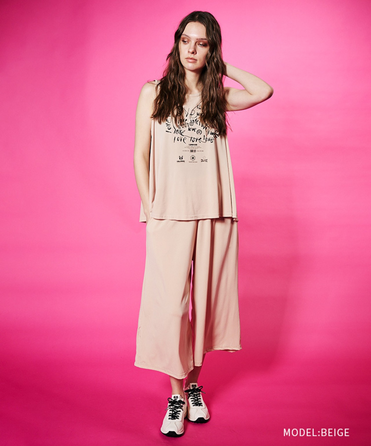 COOLAハートスクリブルプリントTOPS&パンツ (BEIGE)　CQ-48145