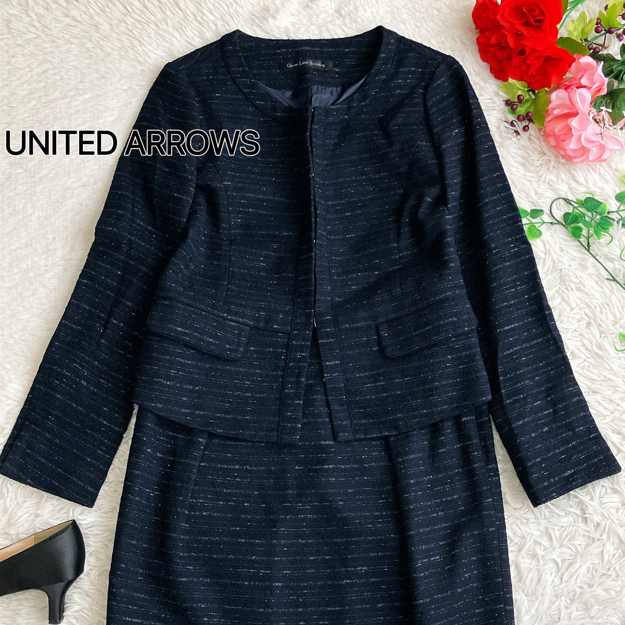 UNITED ARROWS ユナイテッドアローズ☆ツイード ノーカラー スカート 