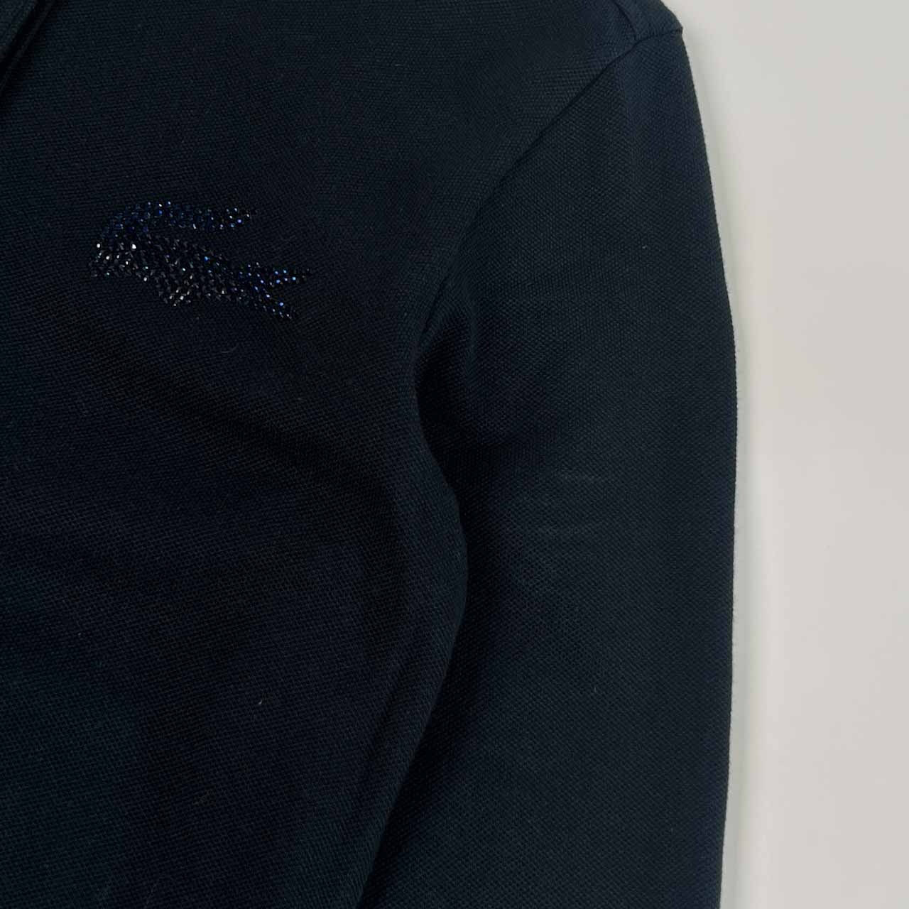 LACOSTE ラコステ ラインストーン 鹿の子 長袖 ポロシャツ 34/ブラック レディース