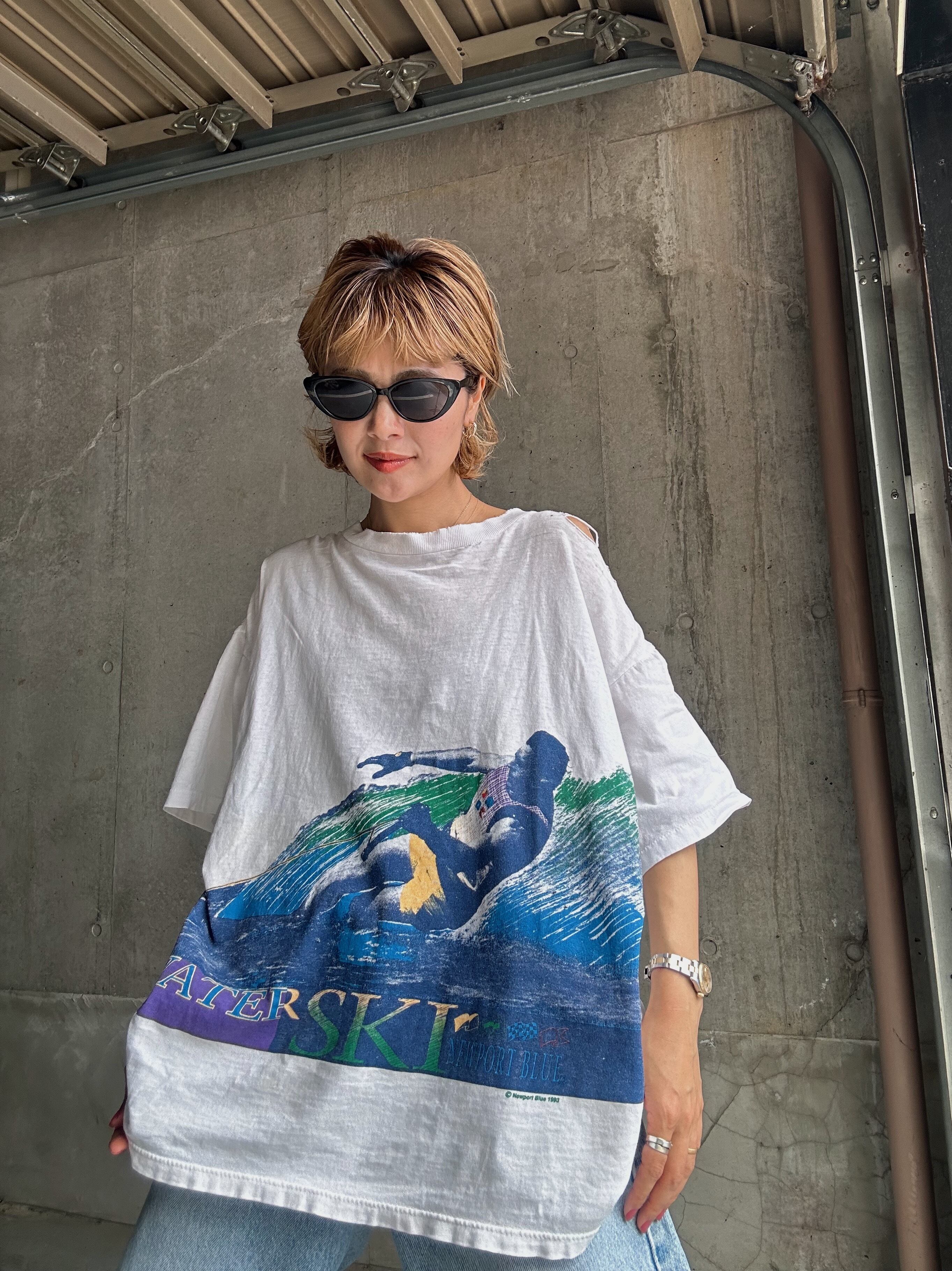 (CS1829)90’s printed t-shirt “WATER SKI Newport Blue”