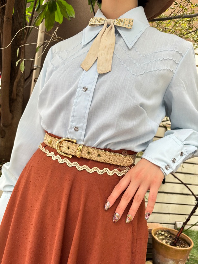 70's blue western blouse