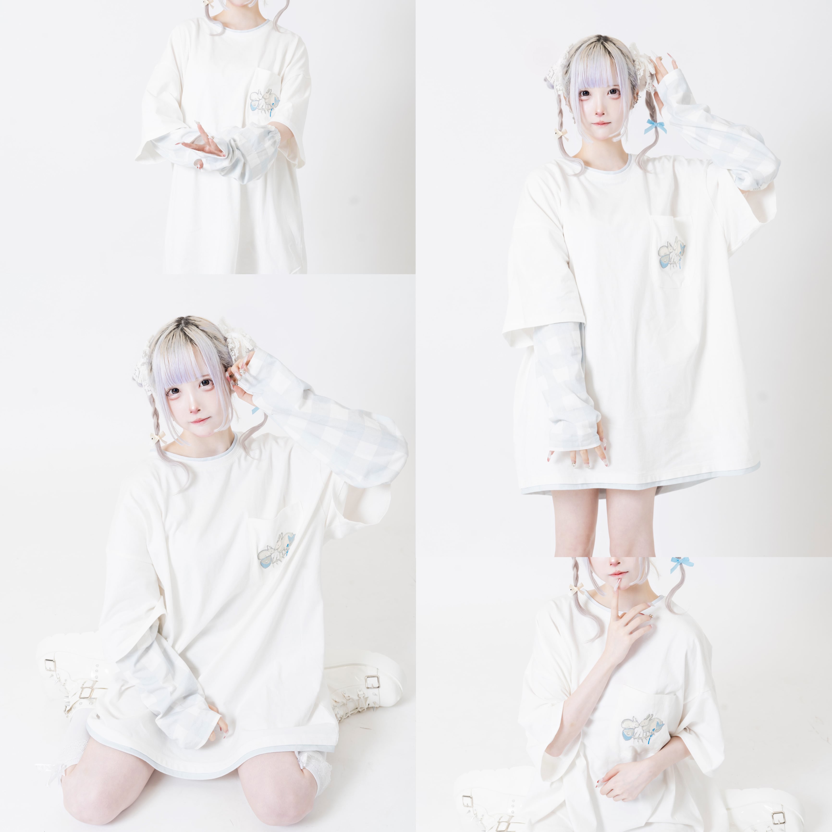 ぺろちゃん　 ぺろ×PSYNYXX コラボアームTEE WHITE BLACK | 韓国系ユニセックスTHICC