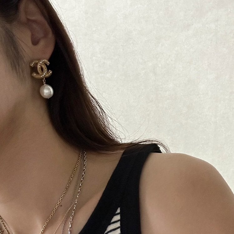 美品】CHANEL シャネル ココマークフェイクパールピアス B17V ゴールド