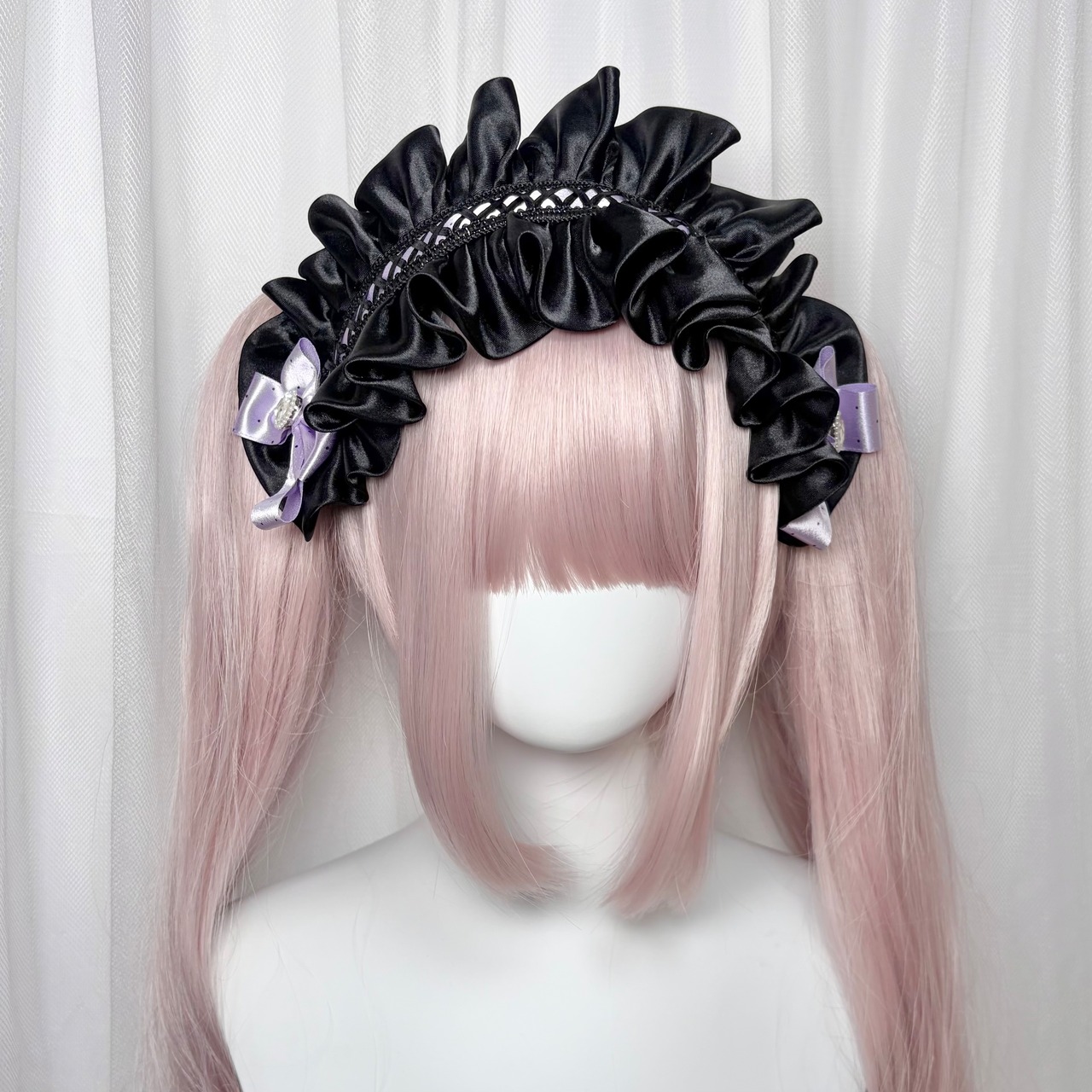 ♡【Sayakadoll Original No.12】 小悪魔ドット リボン 光沢サテンの編み上げリボンビジューヘッドドレス purple ♡