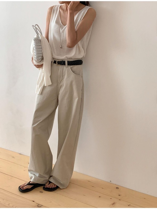 Pocket Detail Wide Cotton Pants