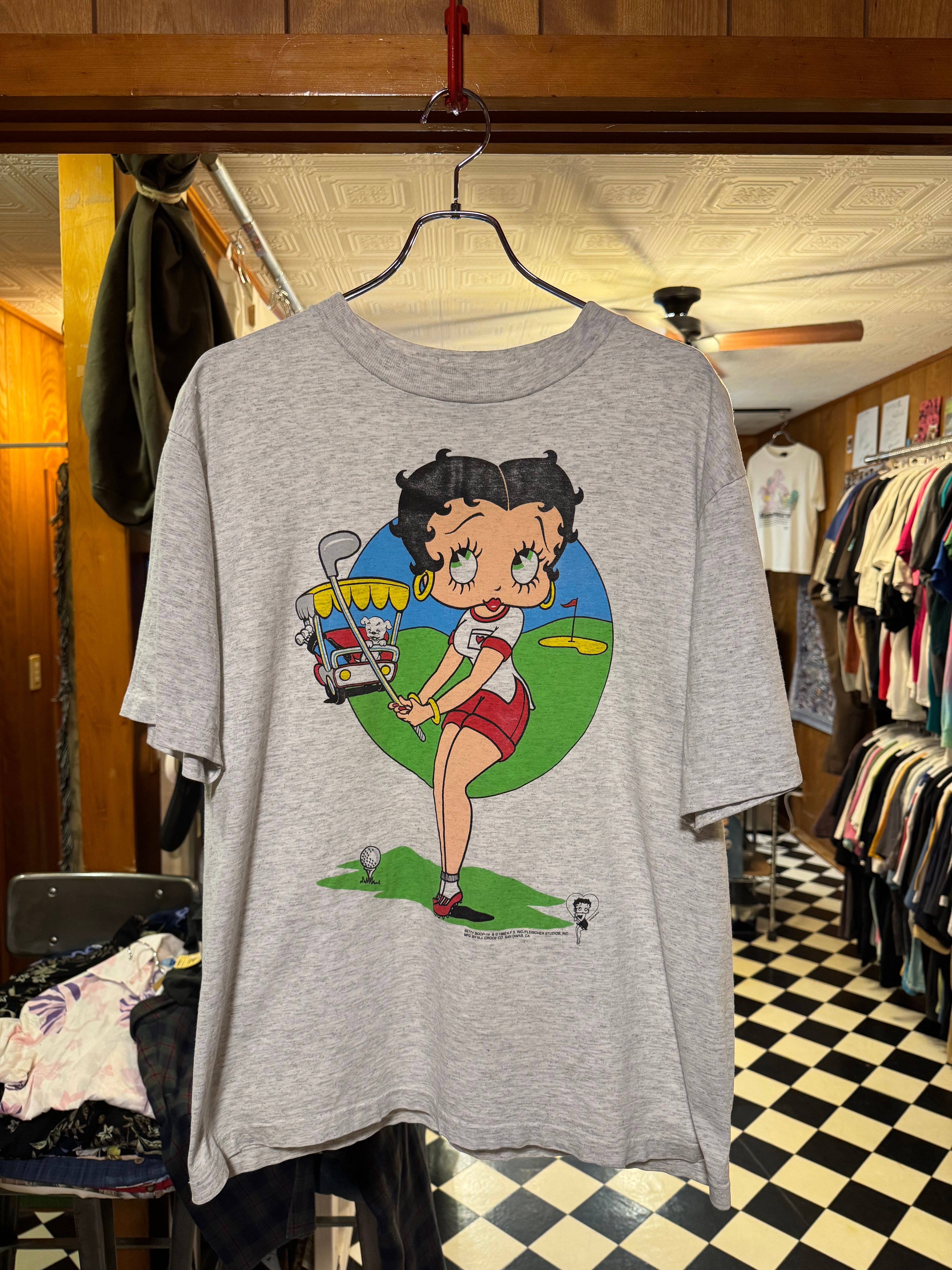 Betty Boop ゴルフプリント Tシャツ ホワイト　Lサイズ 90s BETTY BOOP ゴルフ グラフィックTシャツ USA製【EC195】 | TOP PIG
