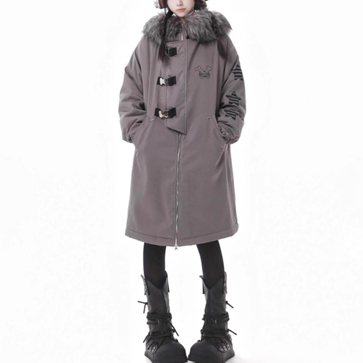 RANKING6】ファーエッジフードバックルストラップジップアップグレー