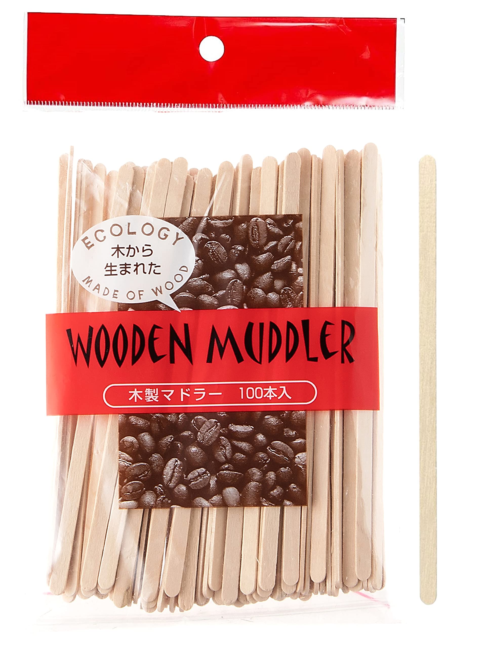 【努力特価】ストリックスデザイン マドラー 使い捨て 木製 100本 14cm 白樺 チャック付き内袋付き コーヒー 紅茶 業務用 大容量 MA-272