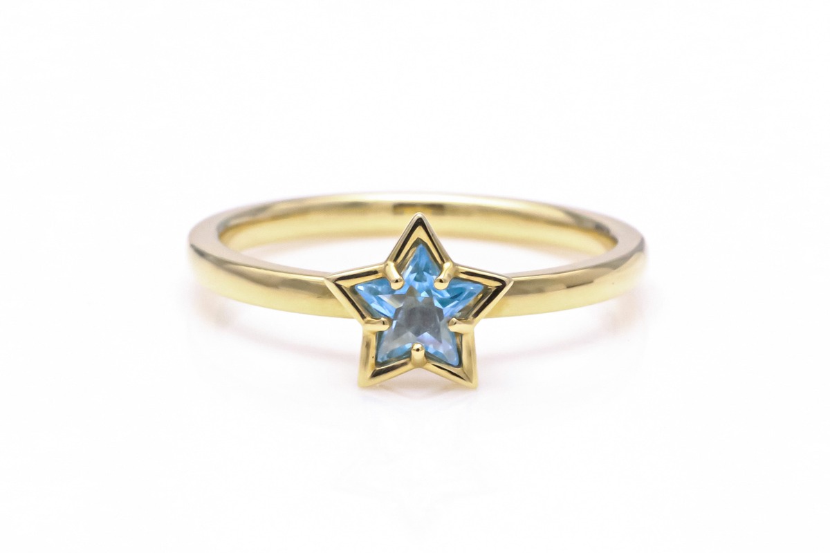K18YG ブルートパーズリング ピンキーリング#4 | rizjewelry 