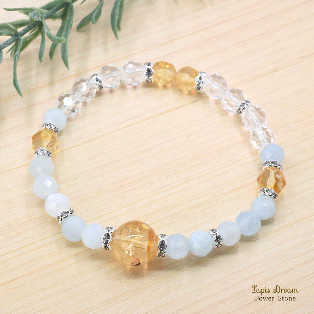 幸せの波動を呼び込み、金銭的にも豊かになるお守り | アクアマリン、シトリンのパワーストーン ブレスレット