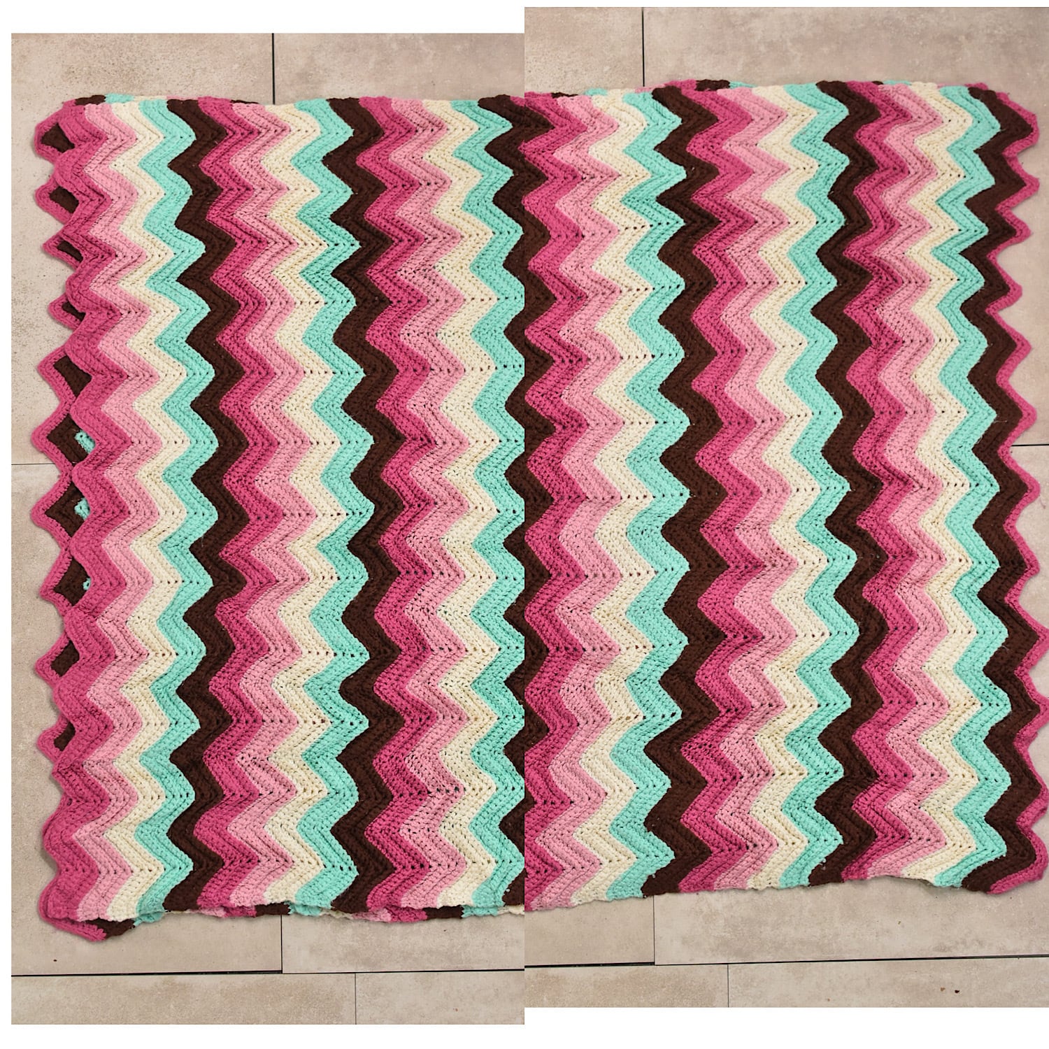 古着 ビンテージ 70s ハート柄 ♡ グラニー ブランケット 大判 ラグ