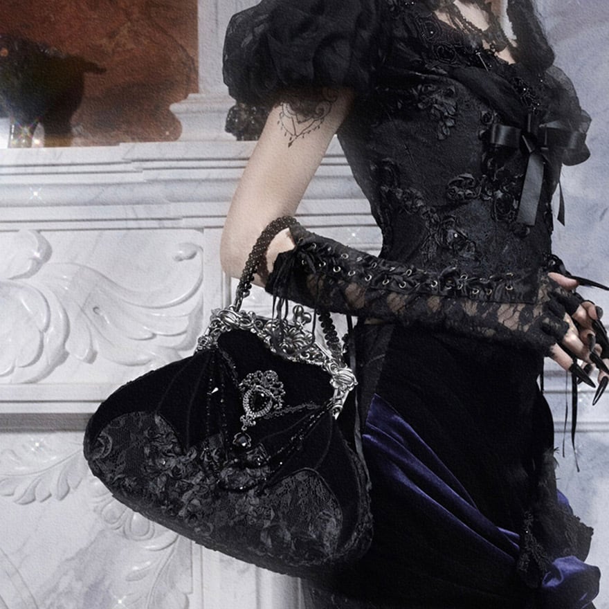 サブカル 天使と悪魔 暗黒 ハンドバッグ ダークゴシック ベルベット ゴスロリファッション