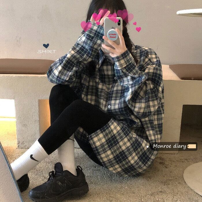 スタンダード格子柄シャツ ジャケット スプリング ロング レトロ 春物 モンロー95211205714