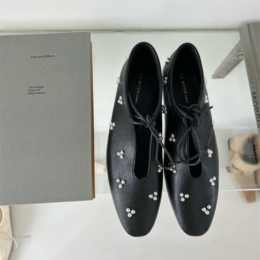 lace-up flat round-toe shoes　J00441