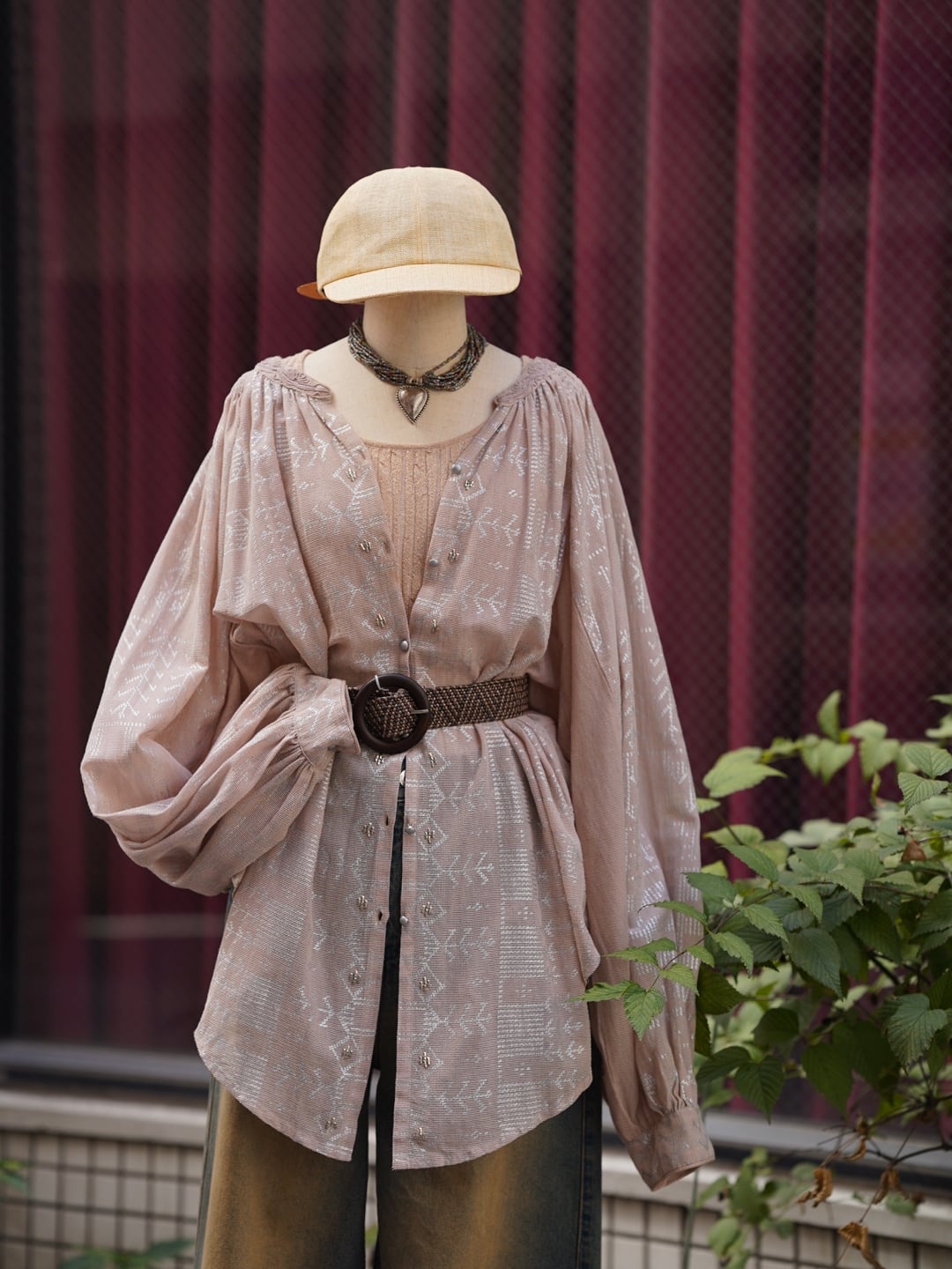 Vintage " Volume Sleeve Mesh Blouse "