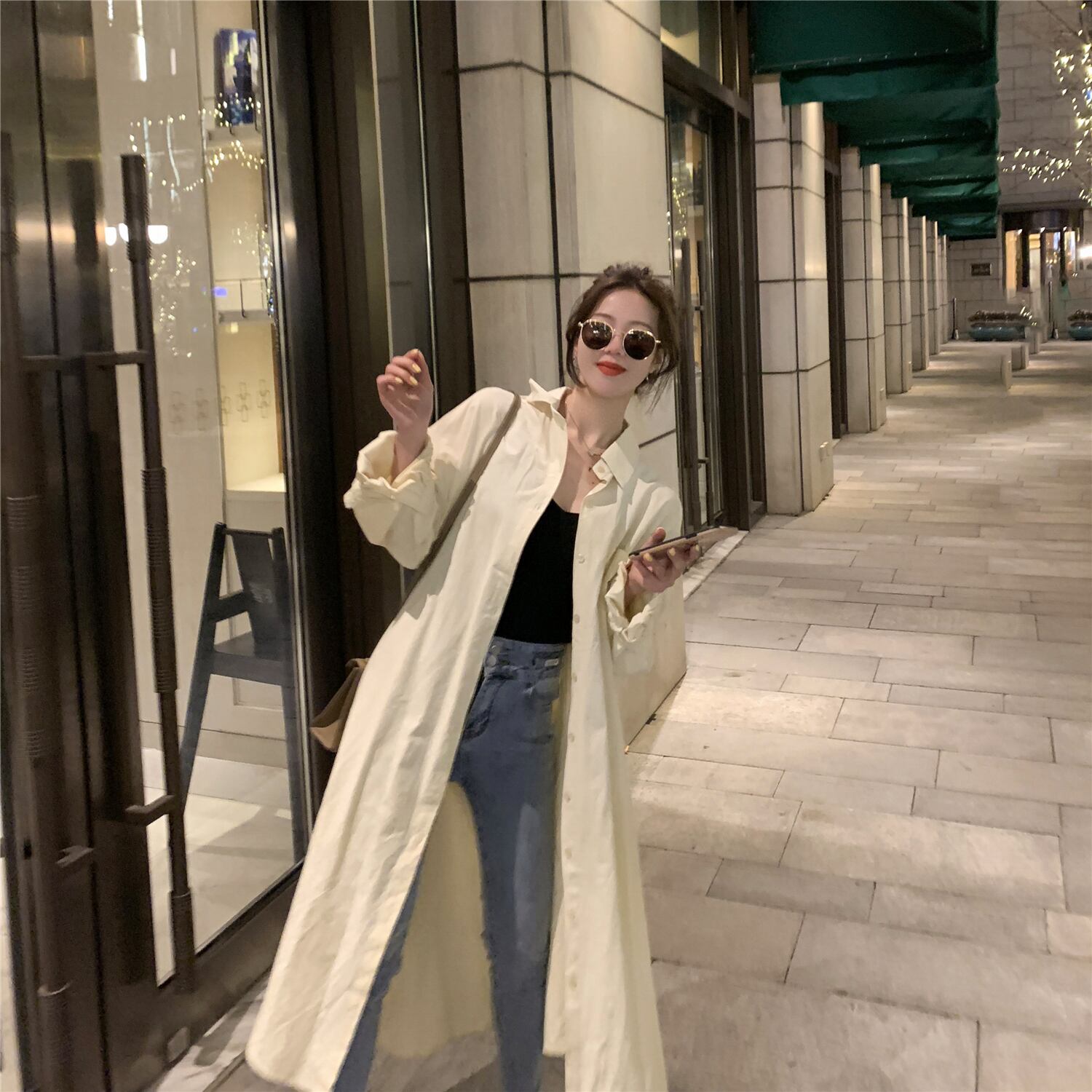 ルーズロングレッドシャツ スプリングスタンダード薄手トップス コート レトロ 春物 6Du_Shop_Women24565955103