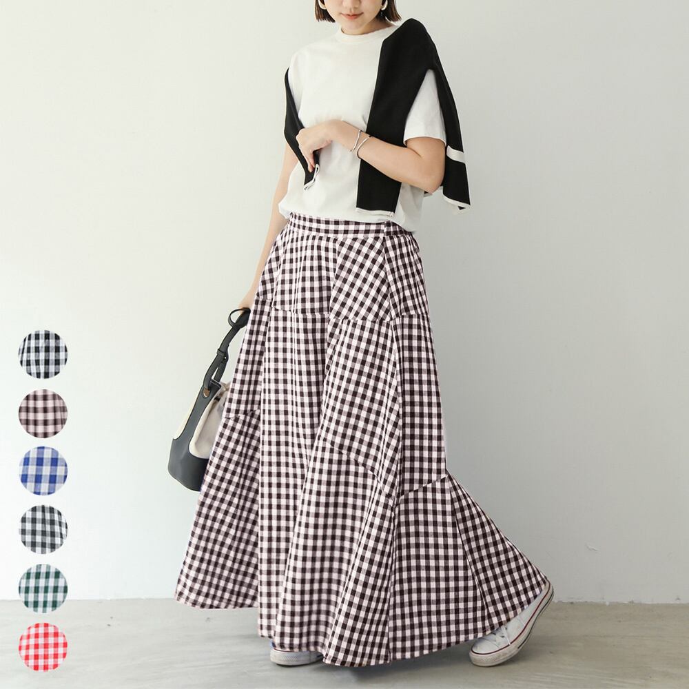 マキシ丈 ロングスカート フレア レディース ギンガムチェック 大人可愛い きれいめ おしゃれ カジュアル かわいい 大人 大人女子 Ritz Chic レディースファッション通販
