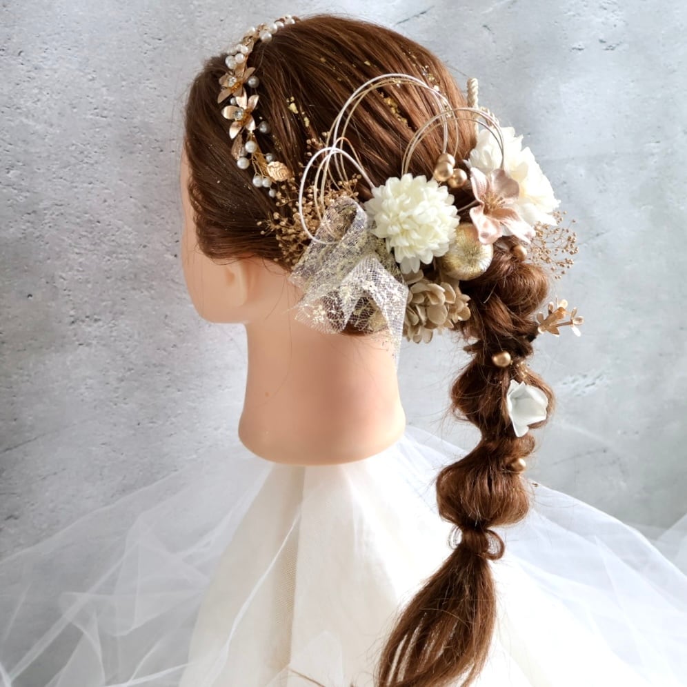 ゴールドカチューシャ＆髪飾りセット 成人式髪飾り 成人式髪飾り 紐