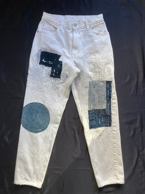 giccio works pants TYPE "O" denim remake  boro white