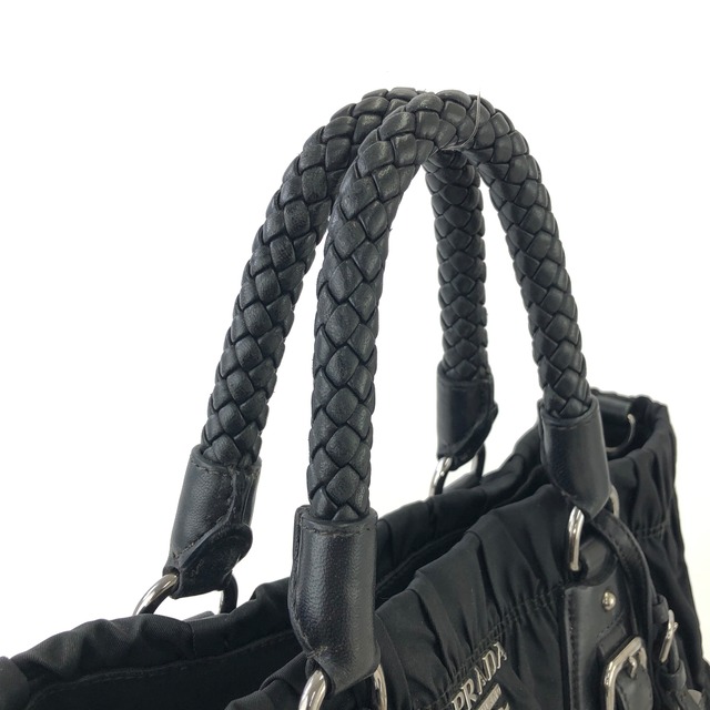 PRADA プラダ ブランドロゴ ナイロン ハンドバッグ 2way シャーリング ショルダーバッグ ブラック vintage ヴィンテージ オールド vbrtdm