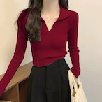 Korean-Style Polo Neck Cropped Knit Top