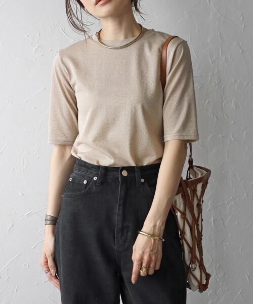 シアー半袖ラメTシャツ