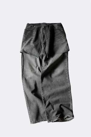 DAIRIKU 【SKIRT DOCKING WIDE DENIM PANTS  -Black-】
