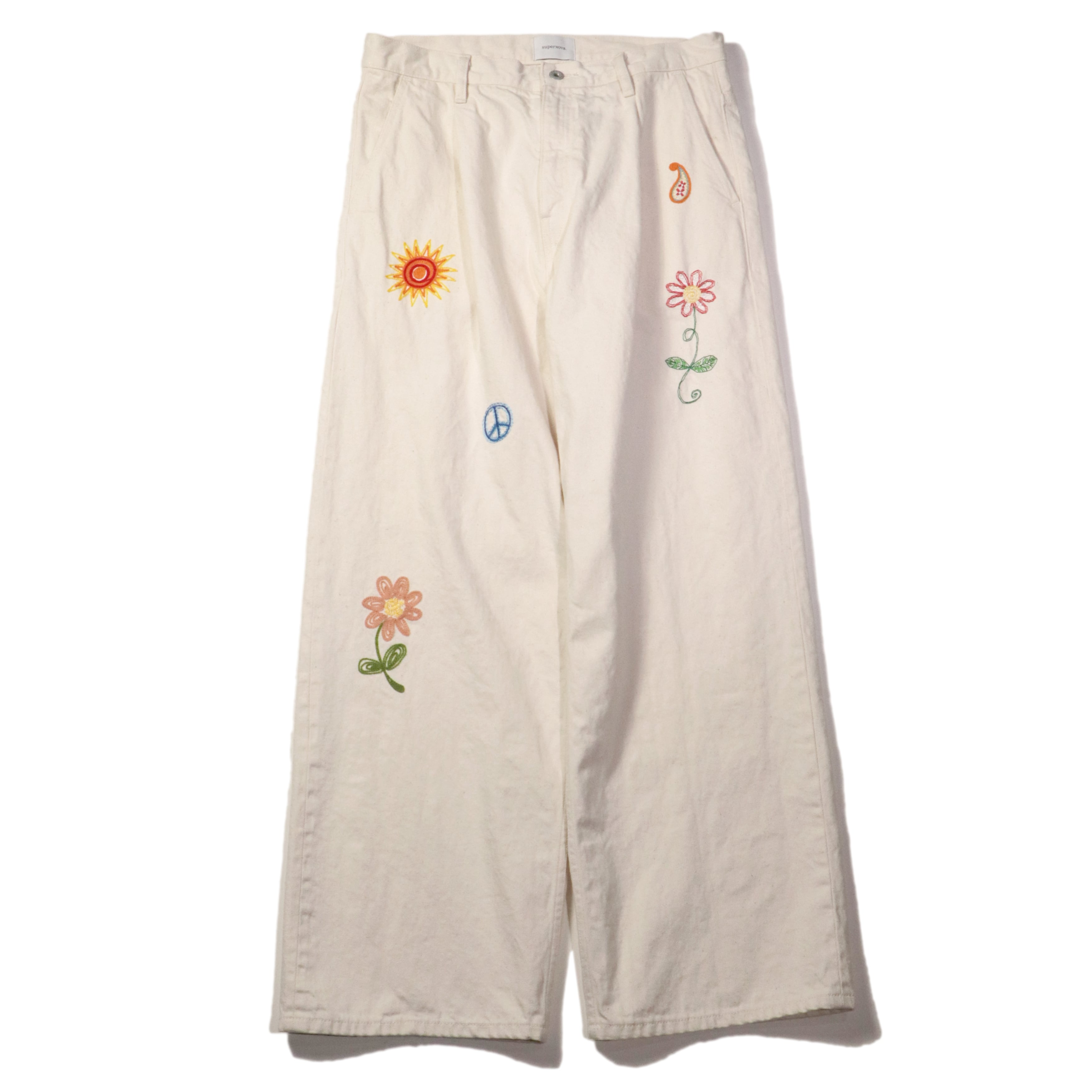 sizeXS LAST1】superNova. Embroidered wide selvedge jeans / Natural