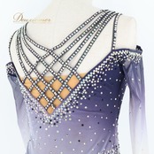 社交ダンス 衣装 ラテン ドレス ワンピース グラデーション 軽い 薄い レース スリット デモ 競技 ダンス パーティ 発表会 ネイビー系 パープル系 オレンジ系 お洒落 軽やか きれい かわいい フォーマル