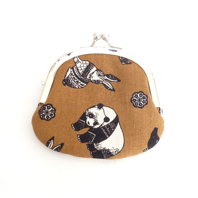 がま口小銭入れ  ノルディック動物柄 ブラウン コインケース G719 3.3寸