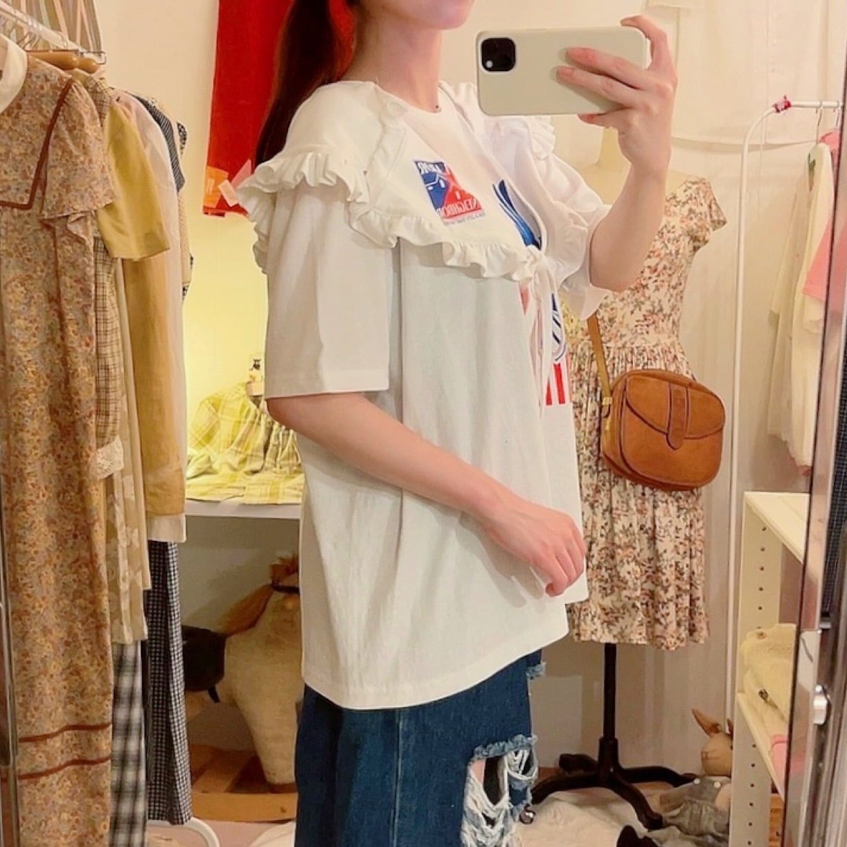 remake : frill open collar white big T-shirt / 01