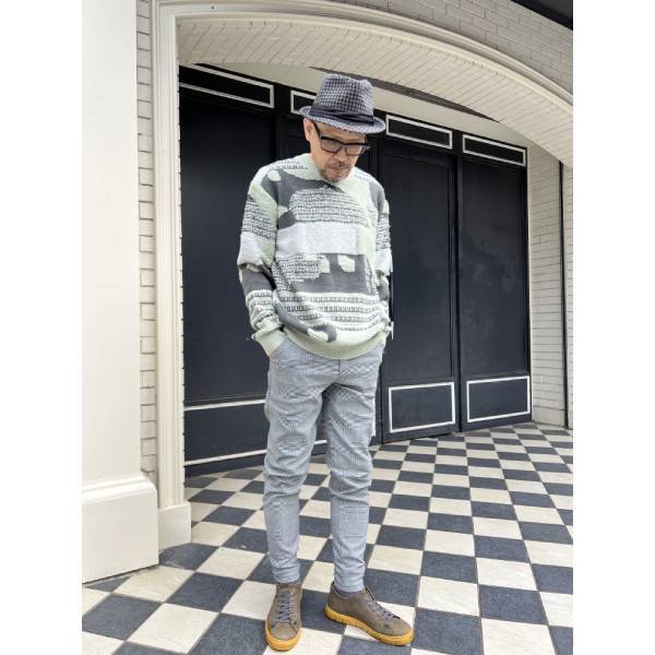 グリーン 幾何学柄ミドルゲージニット オーバーサイズ 秋冬セーター