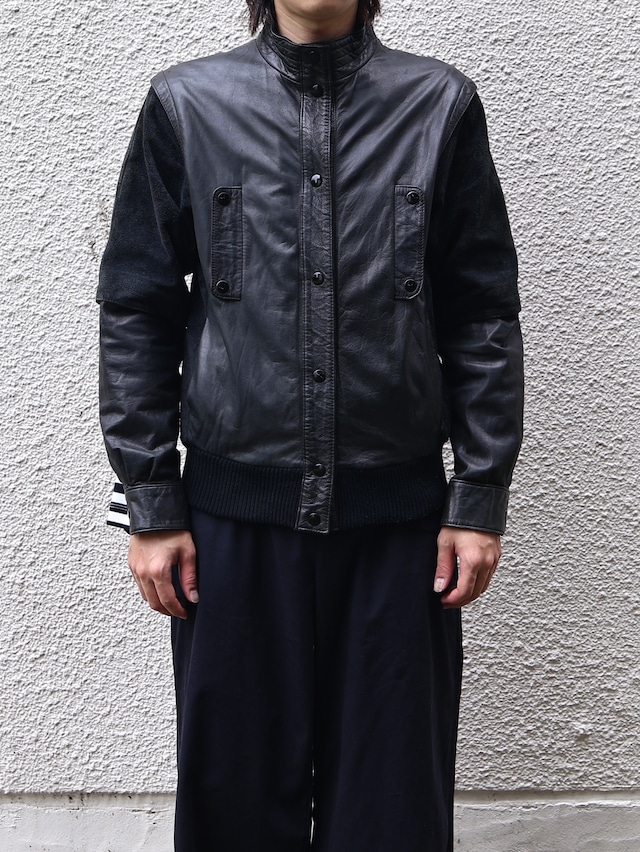 material switching leather blouson