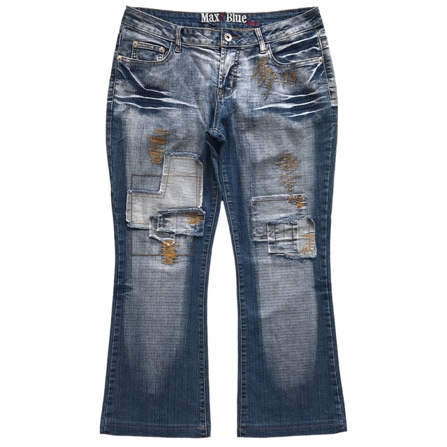 MAX BLUE JEANS PATCHWORK DESIGN FLARE DENIM PANTS