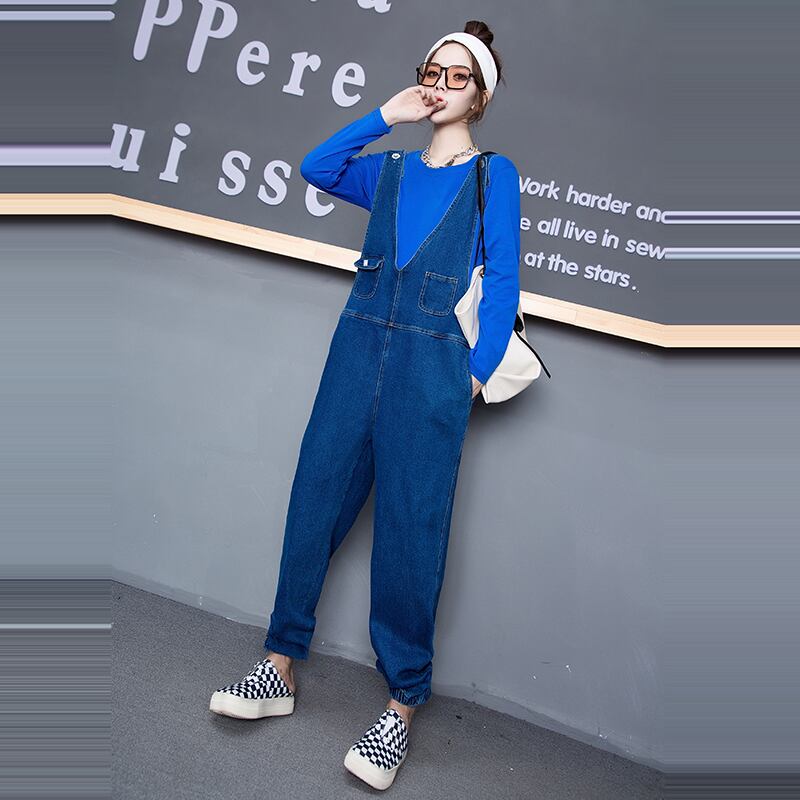 プラスサイズの女性用200キャティTシャツストラップジーンズ女性用ファットMMボトミングシャツツーピーススーツプラスファットでファッションパンツを増やす ミックスインファッション44126311667