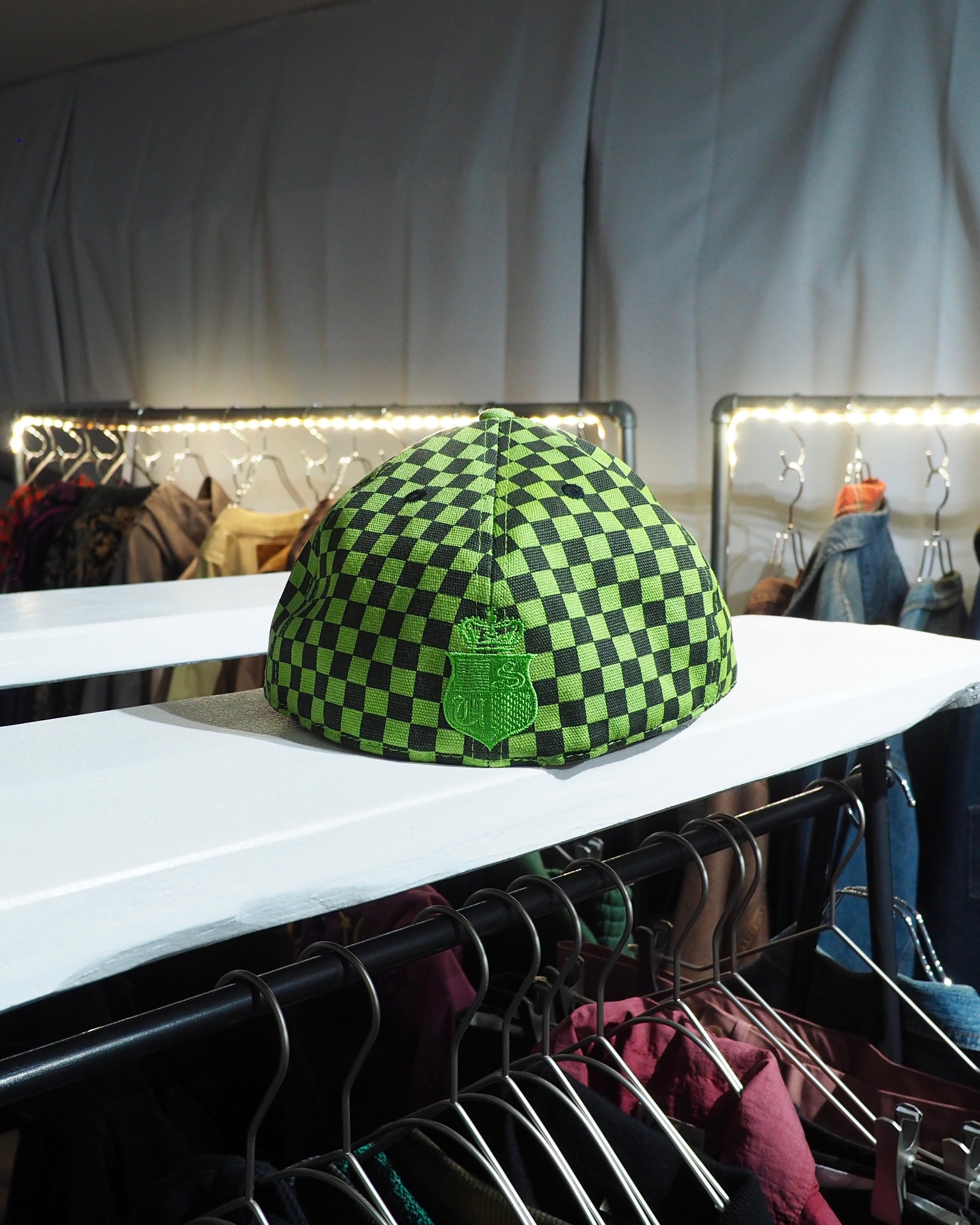 Vivid Light Green Checker board pattern Design Cap