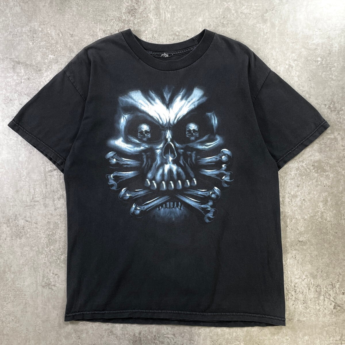 スカルボーン だまし絵 ジョーク プリントTシャツ メンズXL 古着 人体