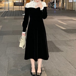 【送料無料】 ロングドレス ドレス dress 衣装 ワンピース パーティードレス パーティドレス ロング ロング丈 袖あり 長袖 クルーネック Aライン フレア レース ベロア ベルベット エレガント 可愛い 大人可愛い きれいめ シンプル カジュアル シック コンサバ 華やか 大人 上品 おしゃれ お洒落 こなれ感 高見え 高級感 フェミニン 無地 冬 30代 40代 レディース 女性用 ママ ママ服 お出かけ 女子会 お呼ばれ 休日 お茶会 授業参観 結婚式 二次会 パーティ 演奏会 韓国 ブラック