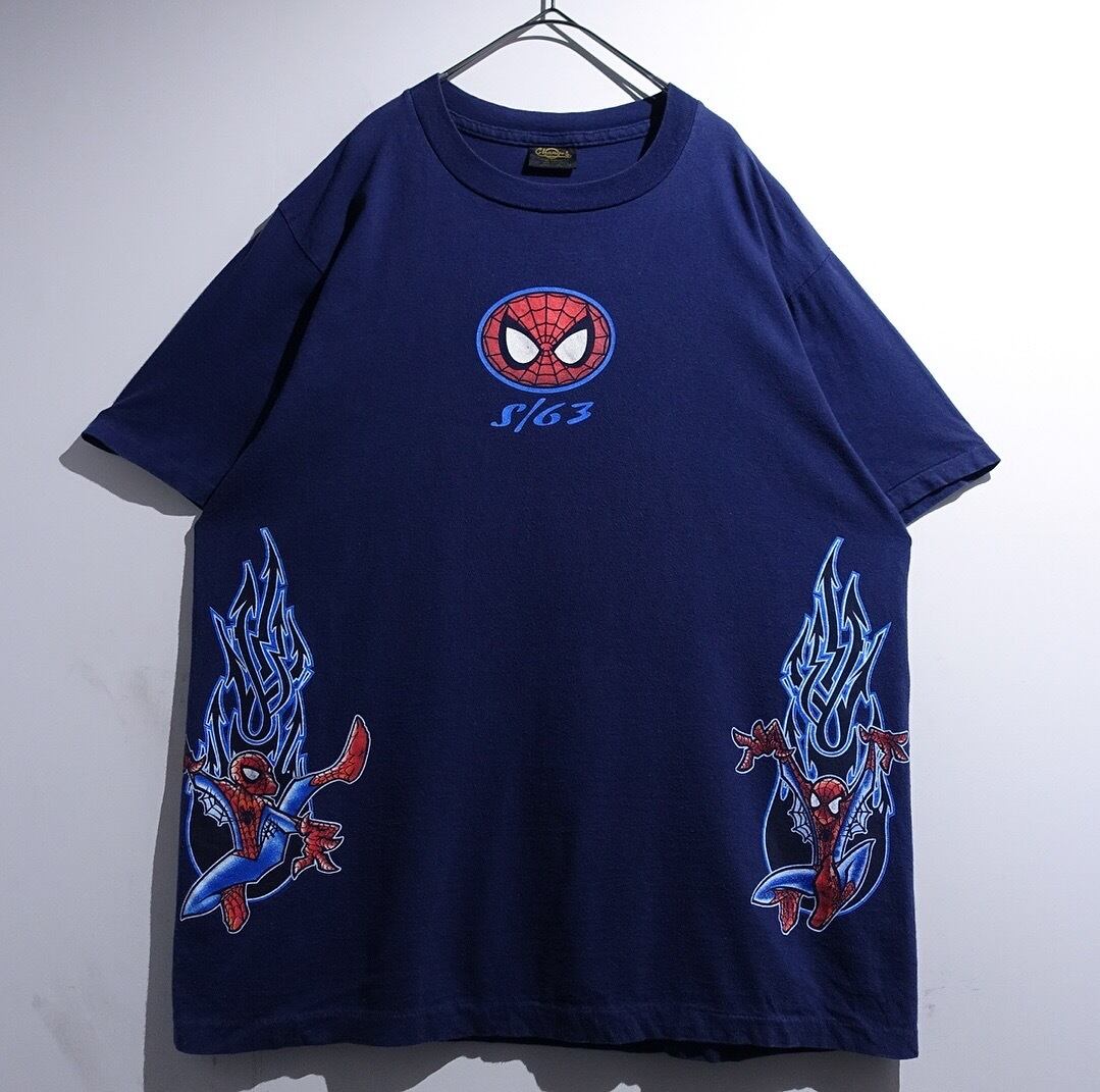 90s "Spiderman" Navy Comic Print Design T-Shirt