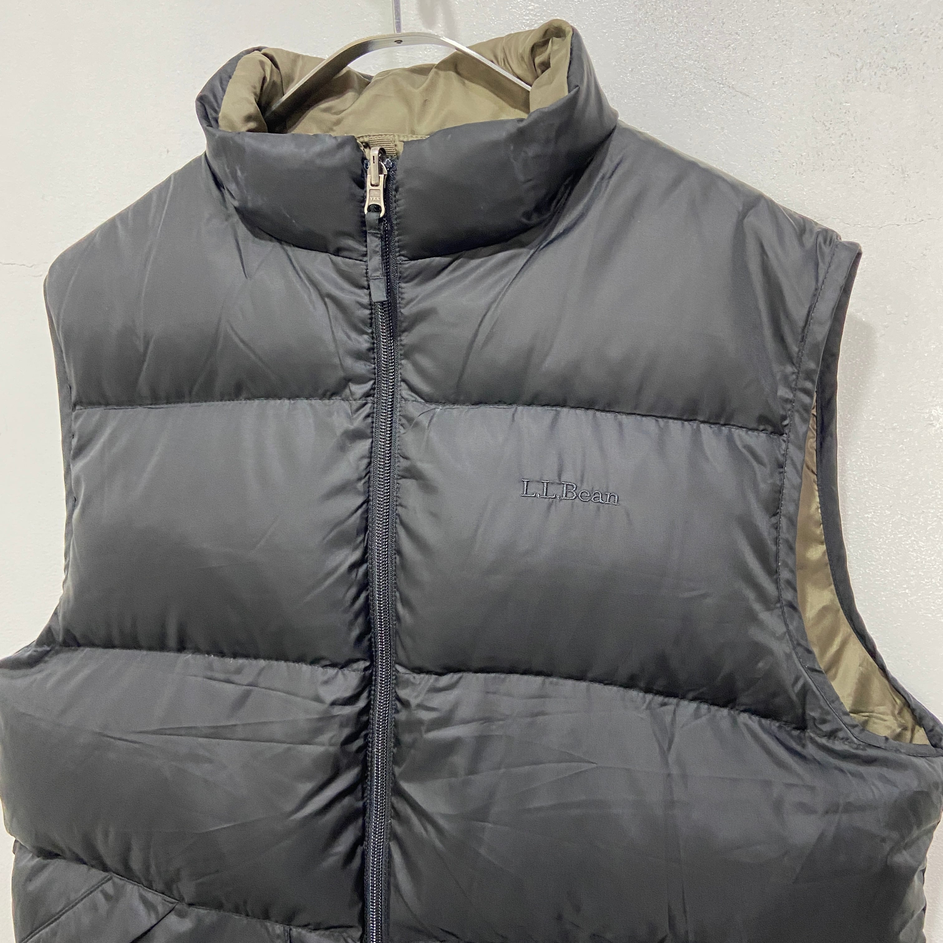 L.L.Bean リバーシブルグースダウンベスト ブラック カーキ M | 古着屋 Uan