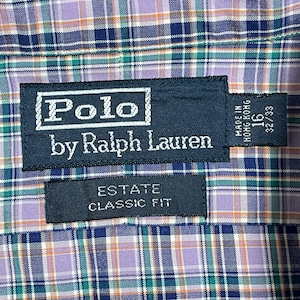 【POLO by RALPH LAUREN】香港製 チェック柄 長袖シャツ カジュアルシャツ 薄紫 ポロ ラルフローレン US古着